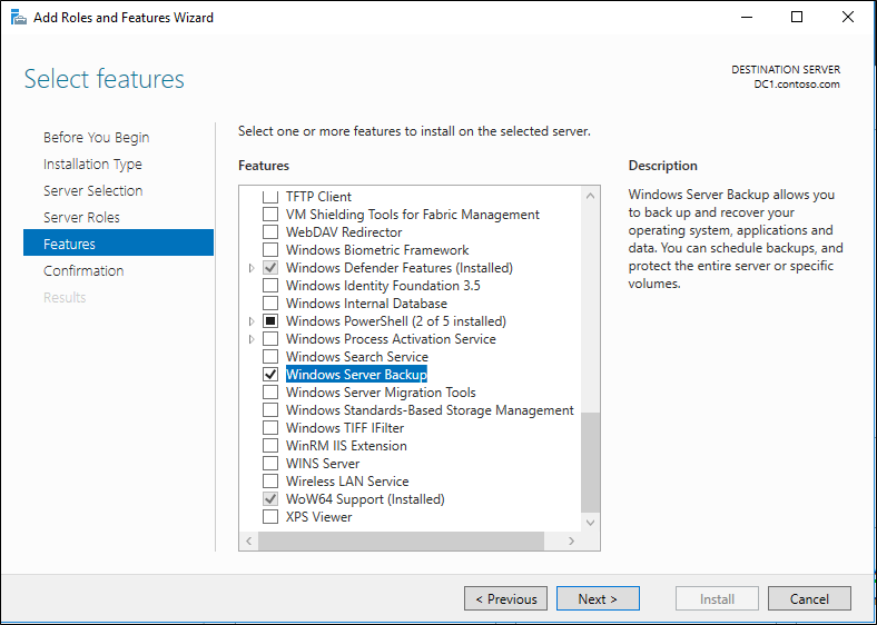 Windows Server Backup install